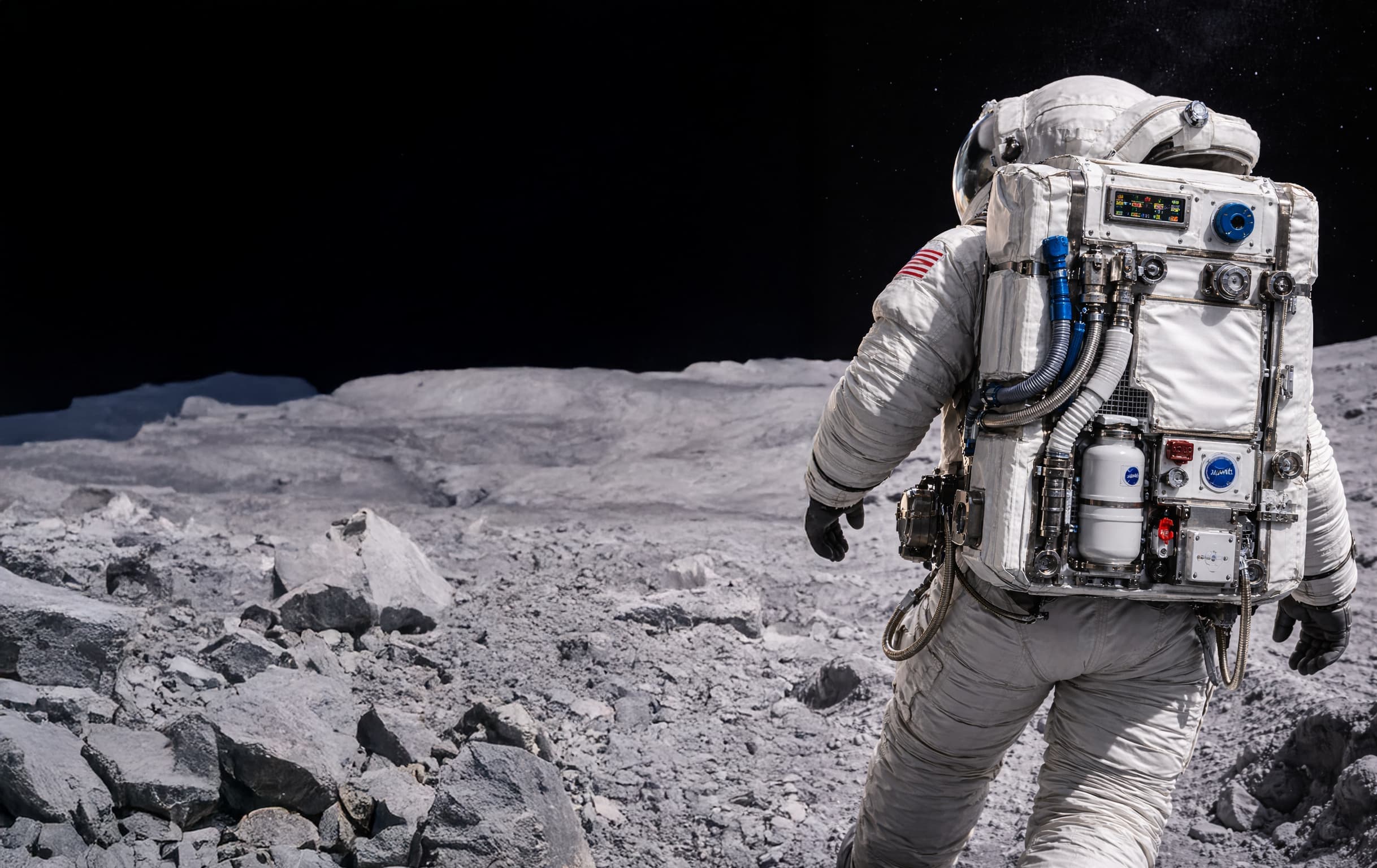 Astronauta observando la superficie lunar